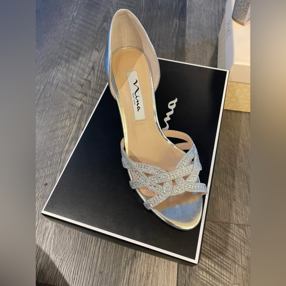 Nina silver block heels